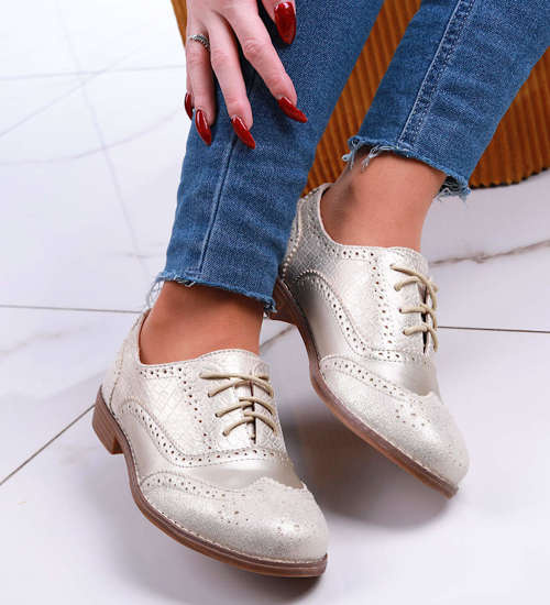 Sznurowane złote półbuty oxfordy /D8-3 13212 S197/