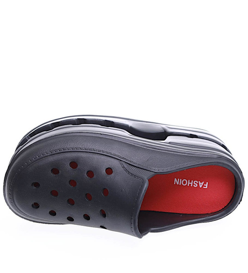 Wodoodporne czarne kryte klapki basenowe na koturnie /E10-1 15543 S283/