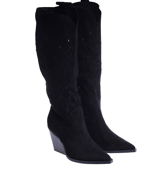 Ażurowe kozaki kowbojki Czarne /E1-1 14758 T992/