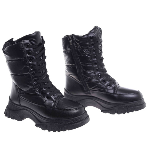 Sznurowane czarne śniegowce damskie /C7-1 18607 T366/