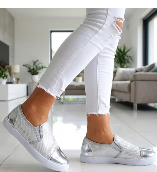 Wsuwane srebrne trampki slip on /C3-2 12508 T2/