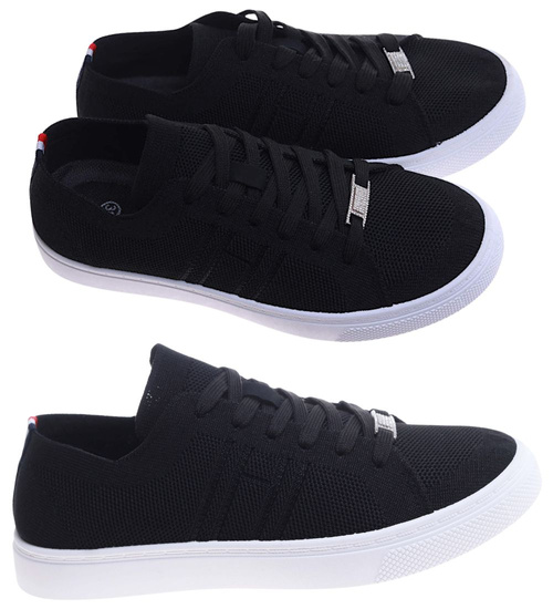 Czarne wiązane trampki damskie /G12-2 17551 T265/