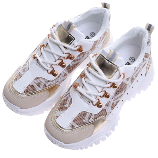 Beżowo białe snekaersy na platformie /E6-1 17405  T683/