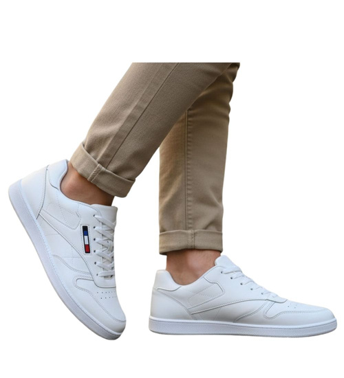 Wygodne białe sznurowane trampki męskie ost522