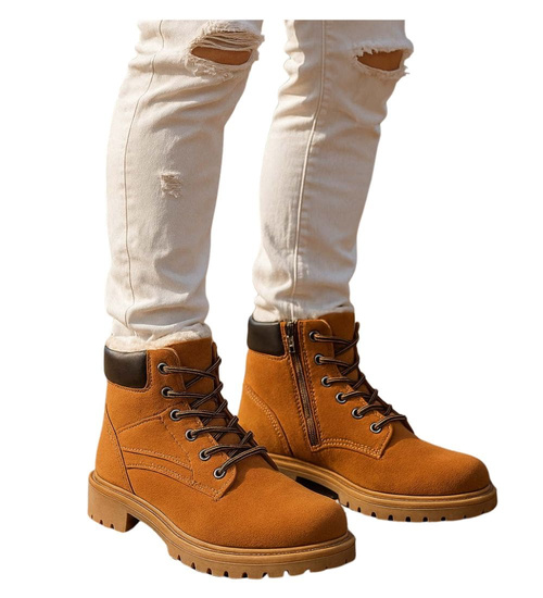 Zimowe karmelowe ocieplane trapery męskie /E3-3 18355 T489/