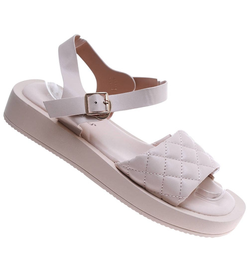 Beżowe sandały damskie na platformie /F4-3 17554 T130/