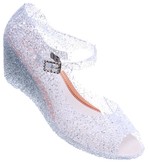 Plażowe sandały meliski na koturnie Srebrne otwarte /H2 14572 T890/