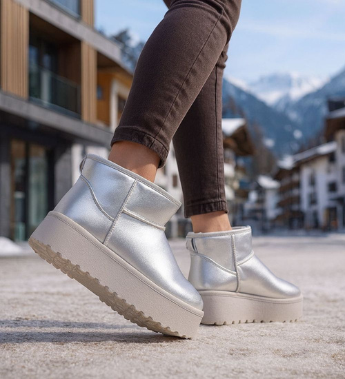 Krótkie kozaki śniegowce eskimoski Srebrne /B4-3 18604 T185/