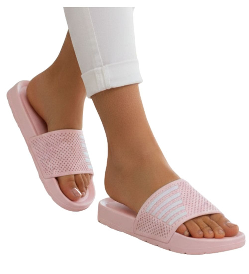 Klapki damskie na basen wodoodporne różowe ażurowe /G6-1 18641 T187/