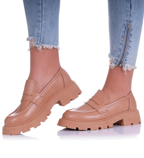 Beżowe półbuty damskie na platformie /A1-2 17202 T234/