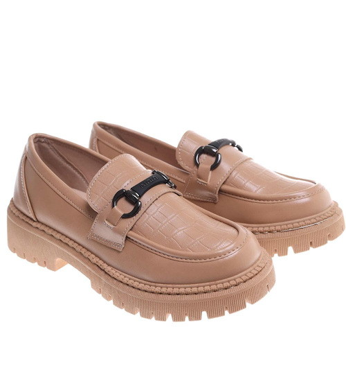 Beżowe damskie półbuty na platformie /E9-2 18051 T234/