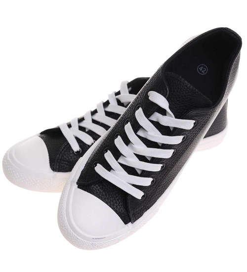 Czarno białe niskie trampki męskie /D1-2 17985 T232/