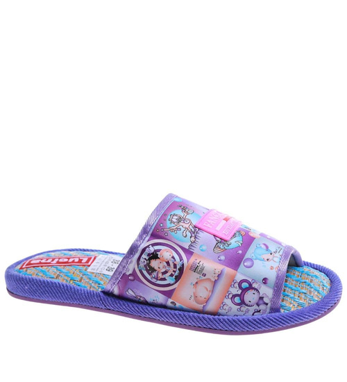 Fioletowe materiałowe kapcie damskie /G11-1 17593 T2-5/