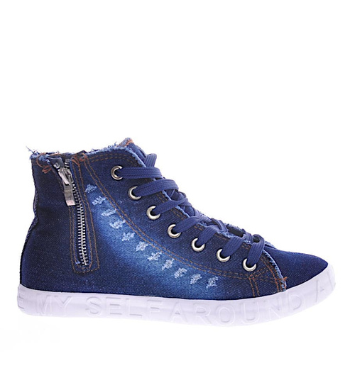 Jeansowe trampki z wysoką cholewką granatowe /C6-2 12441 T296/