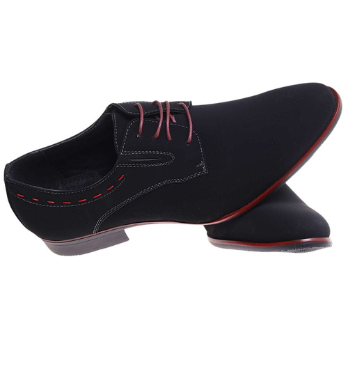 Sznurowane czarne półbuty męskie /D7-3 18055 T382/