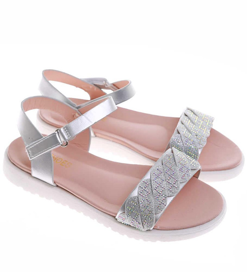 Dziewczęce srebrne sandałki /B5-2 16430 T288/