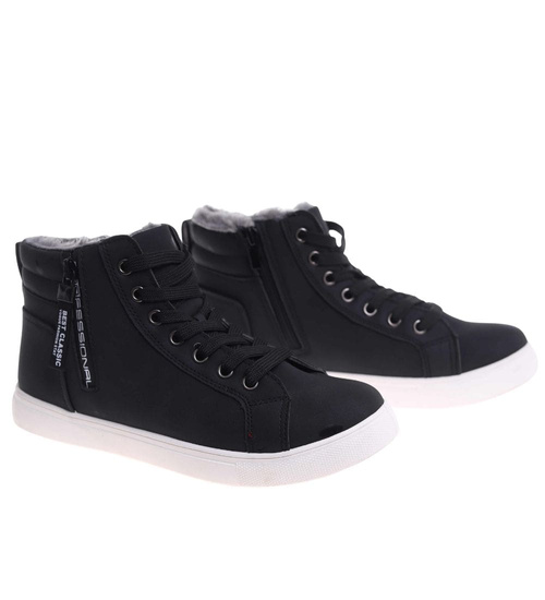 Czarne zimowe trampki z futerkiem /E1-1 18495 T315/