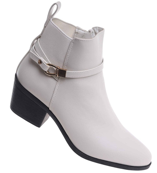 Botki na grubym obcasie Ecru /A9-3 18536 G285/