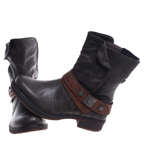 Szare damskie botki na płaskim obcasie /F7-3 12415 T291/