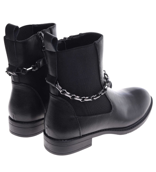 Kobiece czarne botki na niskim obcasie /A1-3 15248 T386/