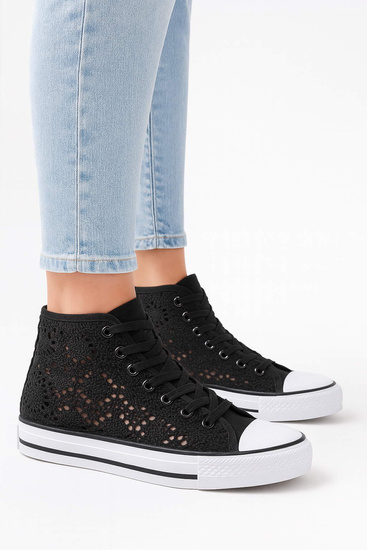 Czarne ażurowe trampki damskie na lato /C4-1 16336 G9-84/
