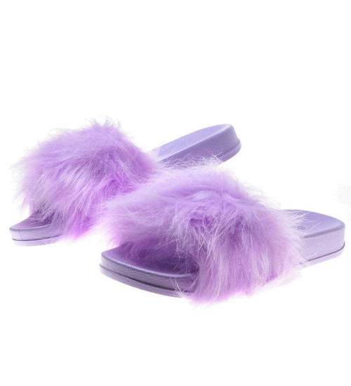 Puchate klapki z futerkiem Fioletowe /B4-2 7140 S193/
