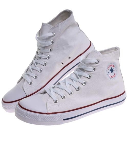 Trampki męskie wysokie Sznurowane białe z tkaniny /C3-3 17974 T232/