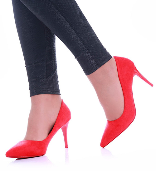 Czerwone czółenka szpilki z zamszu /A5-2 11791 T690/