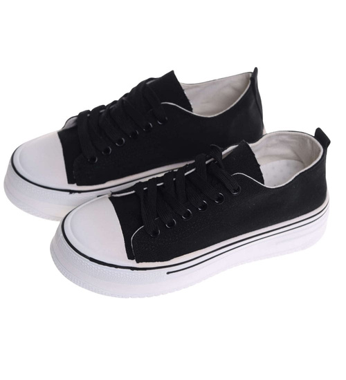 Materiałowe trampki na platformie sznurowane /J5-1 18492 W6/