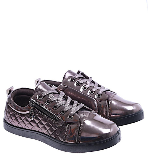 Brązowe trampki damskie sznurowane /B1-2 14664 T231/