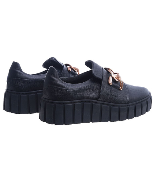 Czarne skórzane damskie trampki creepersy /G2-2 13605 N196/