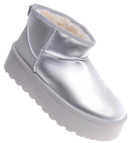 Krótkie kozaki śniegowce eskimoski Srebrne /B4-3 18604 T185/