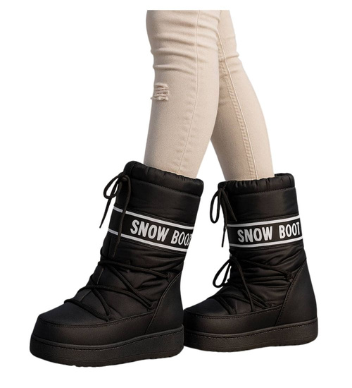 Czarne wysokie kozaki śniegowce damskie /A9-1 18462 T235/