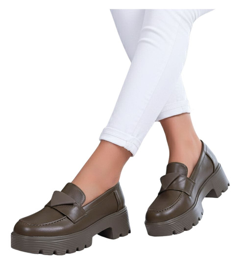 Zielone wsuwane loafersy damskie /F9-1 15492 T346/