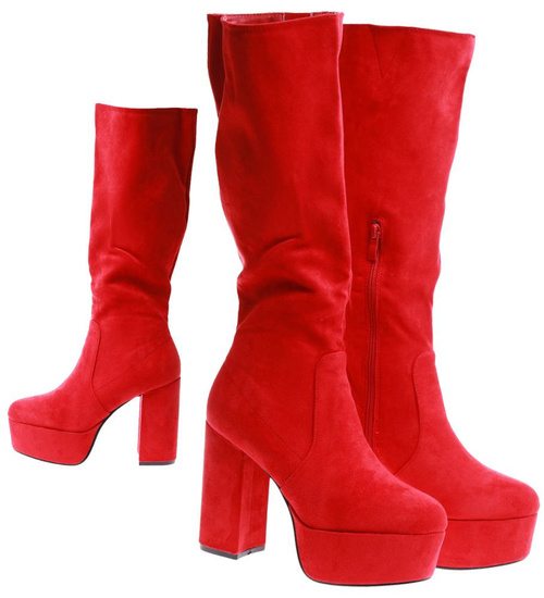 Czerwone kozaki na obcasie i platformie /G10-3 17154 T288/