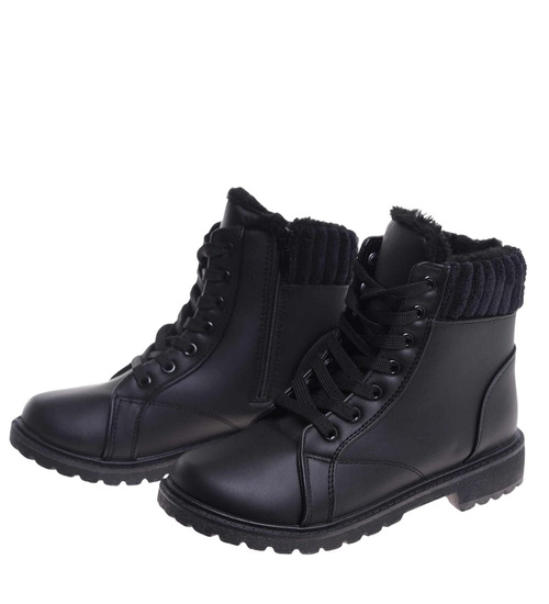 Zimowe czarne botki trapery futerko Czarne /D2-2 18518 T319/