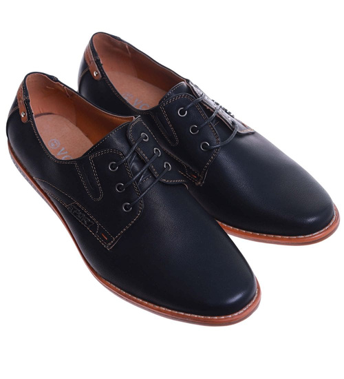 Czarne sznurowane półbuty męskie /C1-1+h2 10260 S386/