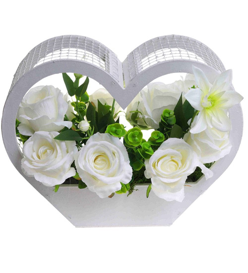 Kompozycja kwiatowa- białe róże w dużym białym sercu /Komp106 P424/