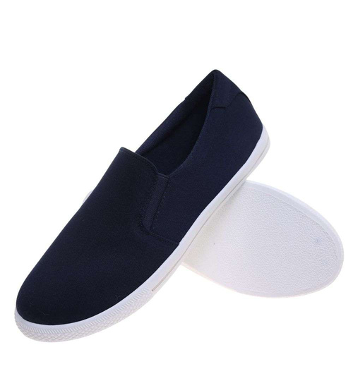 Wsuwane materiałowe trampki slip on Granatowe /E2-3 18737 T280/