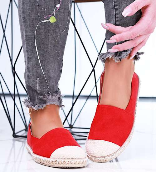 Wsuwane czerwone balerinki espadryle /G1-2 15658 T194/