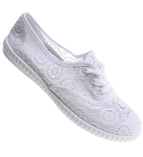 Tenisówki damskie białe ażurowe wiązane /D1-2 17824 T234/