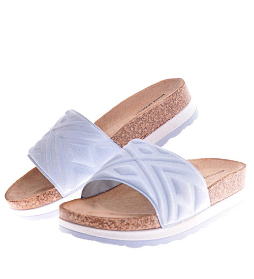 Błękitne klapki damskie na koturnie i platformie /F6-3 11470 W392/