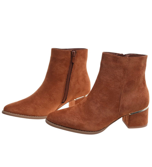 Karmelowe zamszowe botki na niskim obcasie /A7-1 18320  W3/