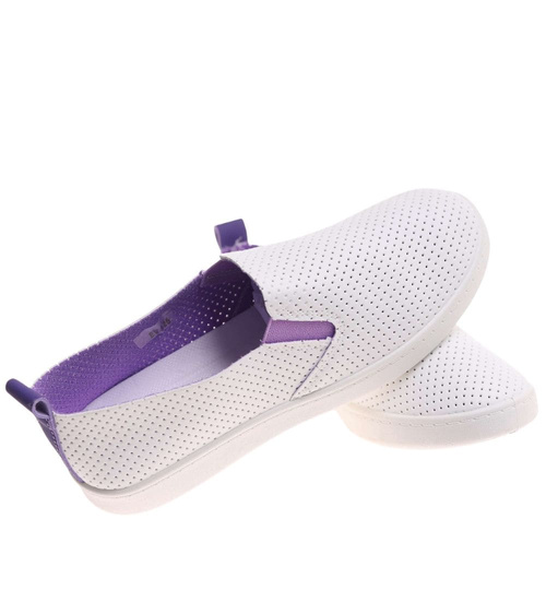 Biało fioletowe damskie tenisówki slip on /G7-2 17939 G137 +L3-2/