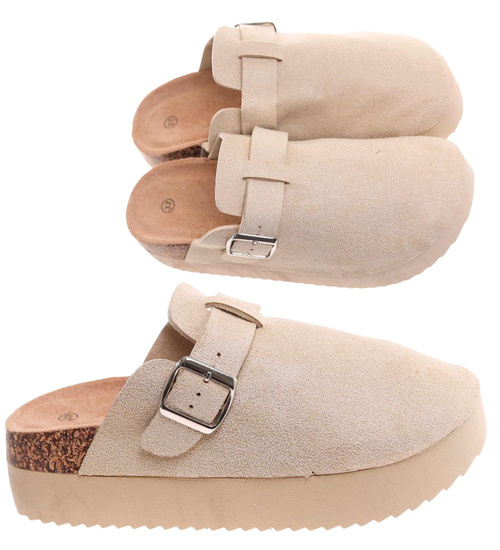 Beżowe kryte klapki profilowane na platformie /C7-2 18042 W089/