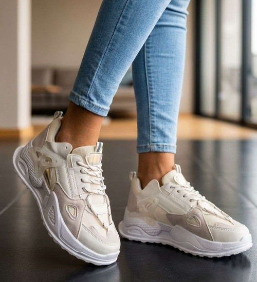 Beżowe buty sportowe damskie /F7-3 15957 G276/