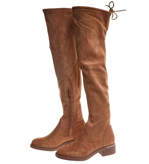 Karmelowe kozaki na płaskim obcasie /F5-2 18416 W477/