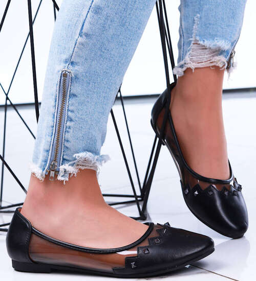 Transparentno czarne balerinki /B3-2 15849 T190/