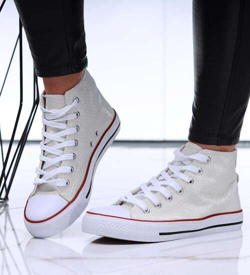 Białe trampki damskie z wysoką cholewką /E8-3 16604 G099/