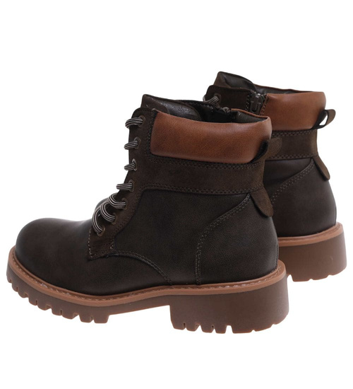 Sznurowane ocieplane botki trapery Zielone /F4-2 18276 W432/